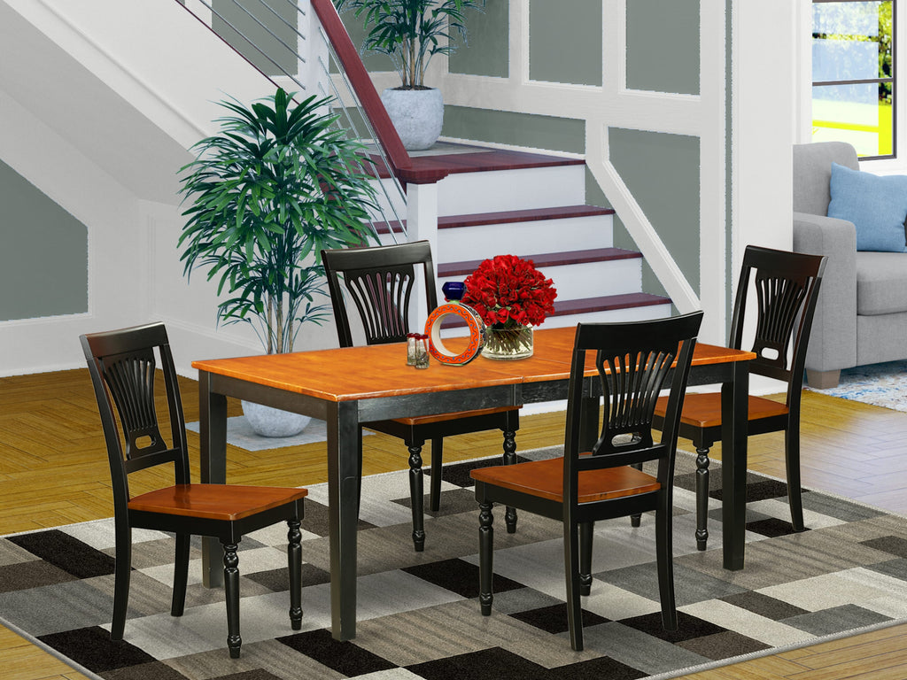 NIPL5-6JB-P Dining Ensemble 5-Piece Set with Leaf Extension and 4 Chairs, 36x66, Black & Cherry