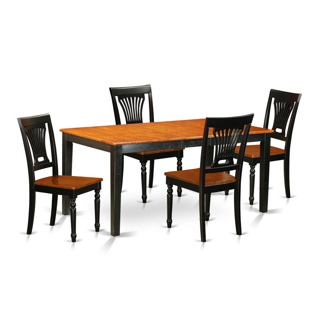 NIPL5-6JB-P Dining Ensemble 5-Piece Set with Leaf Extension and 4 Chairs, 36x66, Black & Cherry