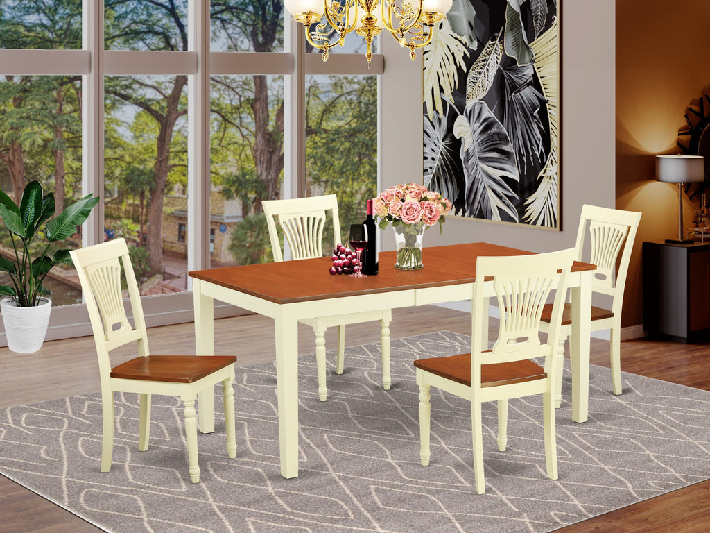 NIPL5-CKH-0 5-Piece Dining Ensemble for 4 with Rectangular Butterfly Leaf Table and 4 Chairs, Buttermilk & Cherry Design