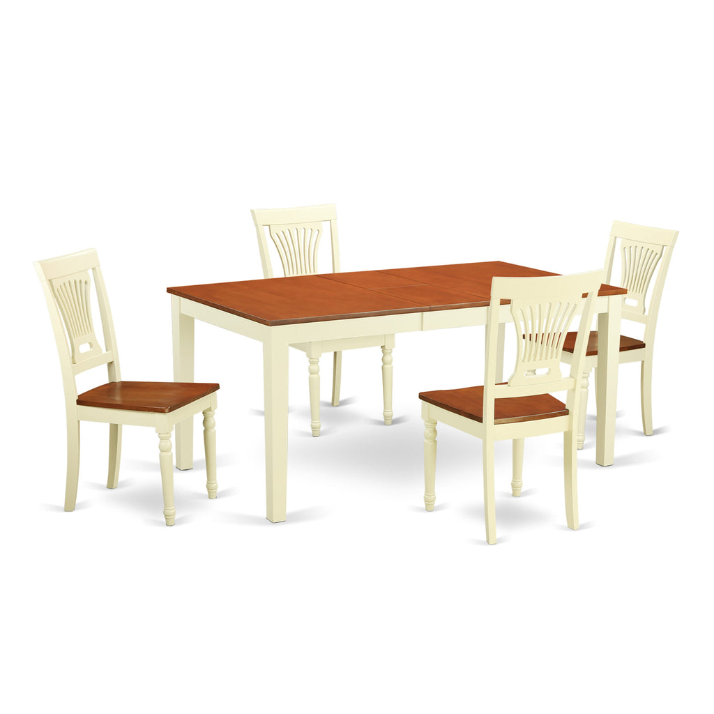 NIPL5-CKH-0 5-Piece Dining Ensemble for 4 with Rectangular Butterfly Leaf Table and 4 Chairs, Buttermilk & Cherry Design