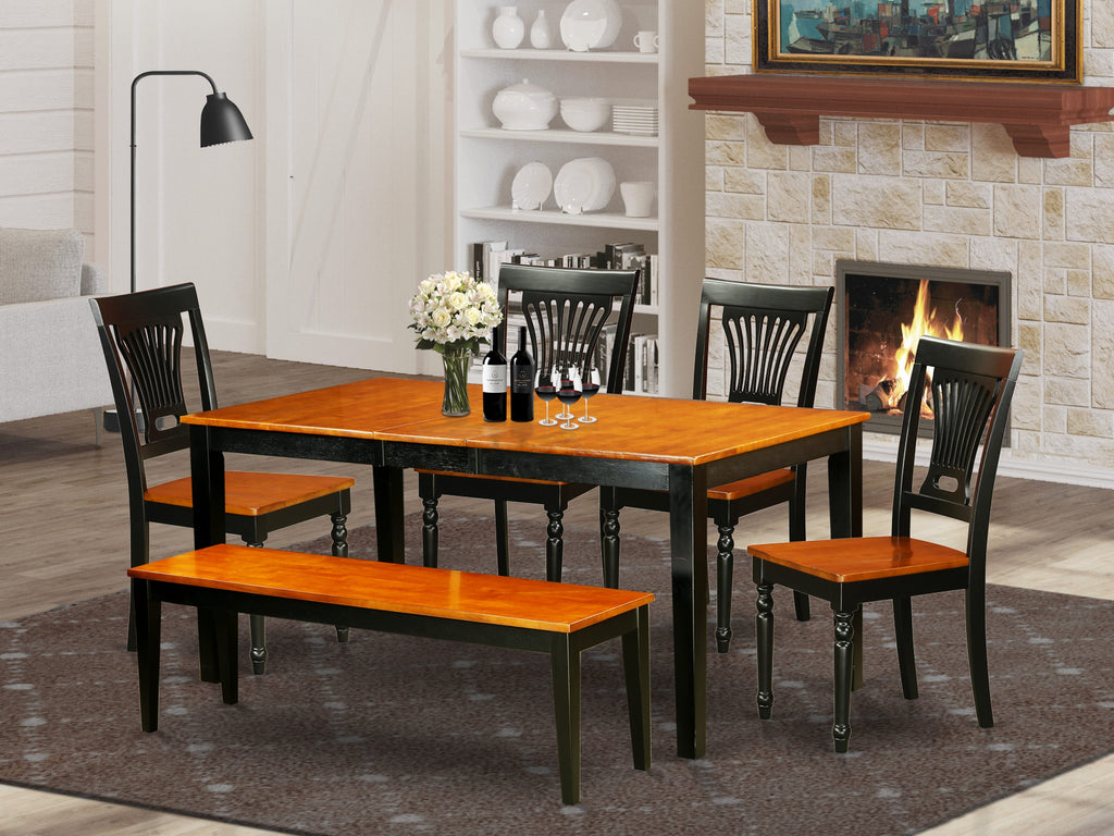 NIPL6-J4F-9 Elegant 6-Piece Cherry Dining Ensemble with Bench, Versatile Expandable Table & Chairs