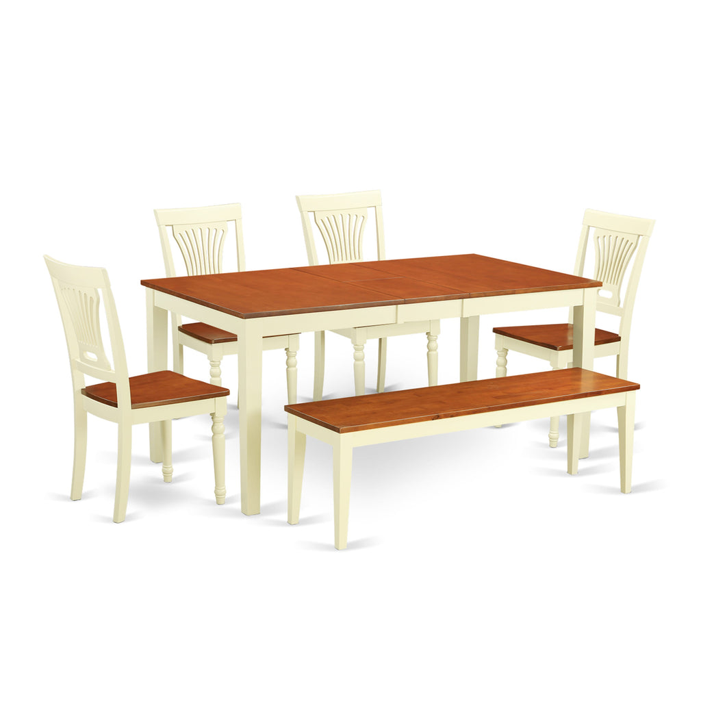 NIPL6-5WP-Q Dining Set 6-Piece Ensemble with Rectangular Table, Leaf, 4 Chairs & Bench in Buttermilk Cherry Finish