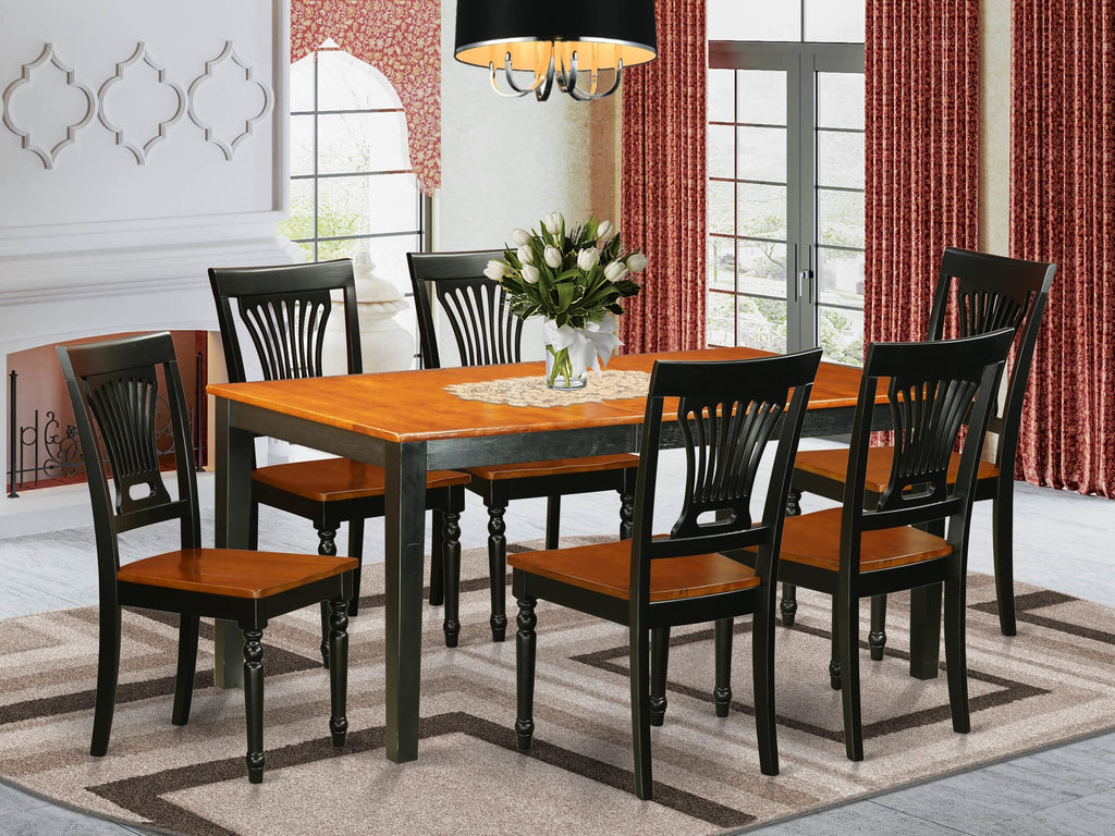 NIPL7-38T-Y 7-Piece Rectangle Dining Set with Butterfly Leaf and 6 Chairs, 36x66 inches, Black & Cherry Finish