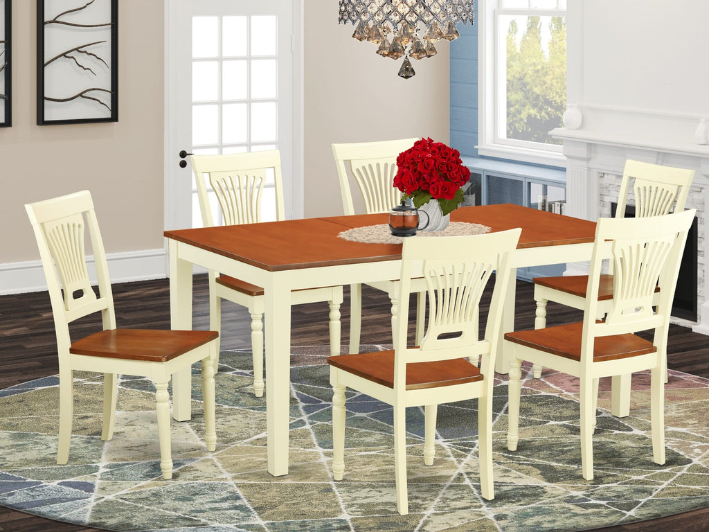 NIPL7-NI3-N Dining Set Elegant 7 Piece Arrangement with Leaf-Extension and Six Chairs, Warm Buttermilk Cherry Blend
