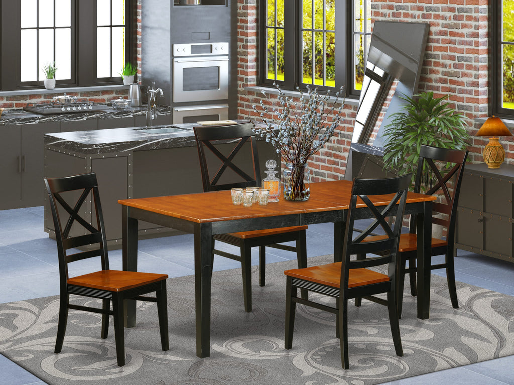 5-Piece Dining Set NIQU5-AQ6-S Rectangular Table with Leaf & 4 Chairs in Black and Cherry Hues