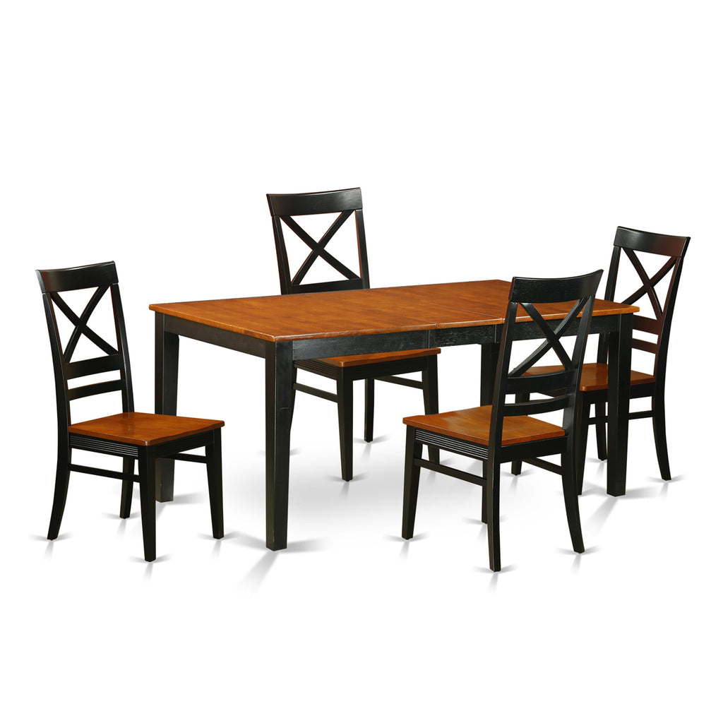 5-Piece Dining Set NIQU5-AQ6-S Rectangular Table with Leaf & 4 Chairs in Black and Cherry Hues