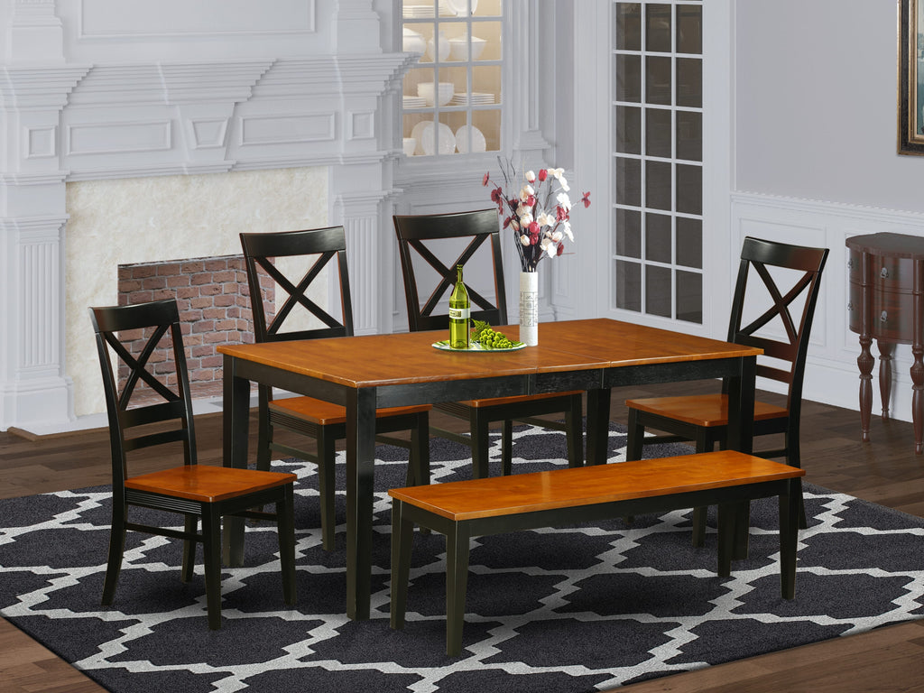 NIQU6-5CZ-S Dining Ensemble with Expanding Dining Table & Seat Set for 6 with Black and Cherry Finish