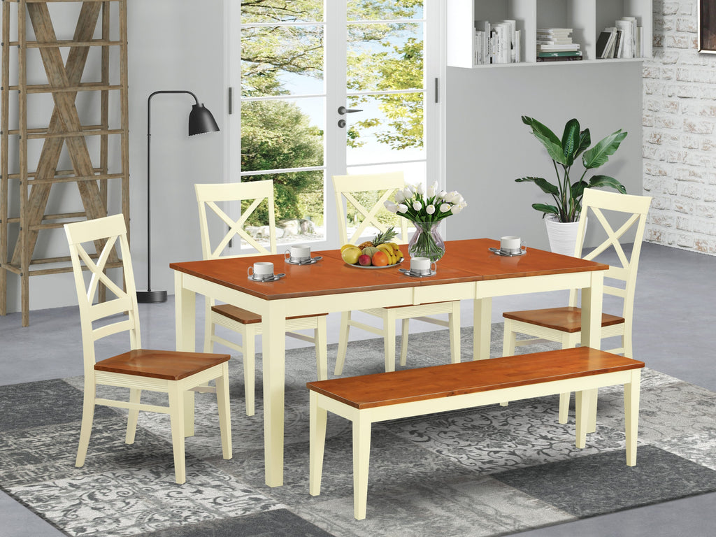 NIQU6-U40-L 6-Piece Indoor Dining Set Includes Extendable Table & Seating for Six in Buttermilk & Cherry