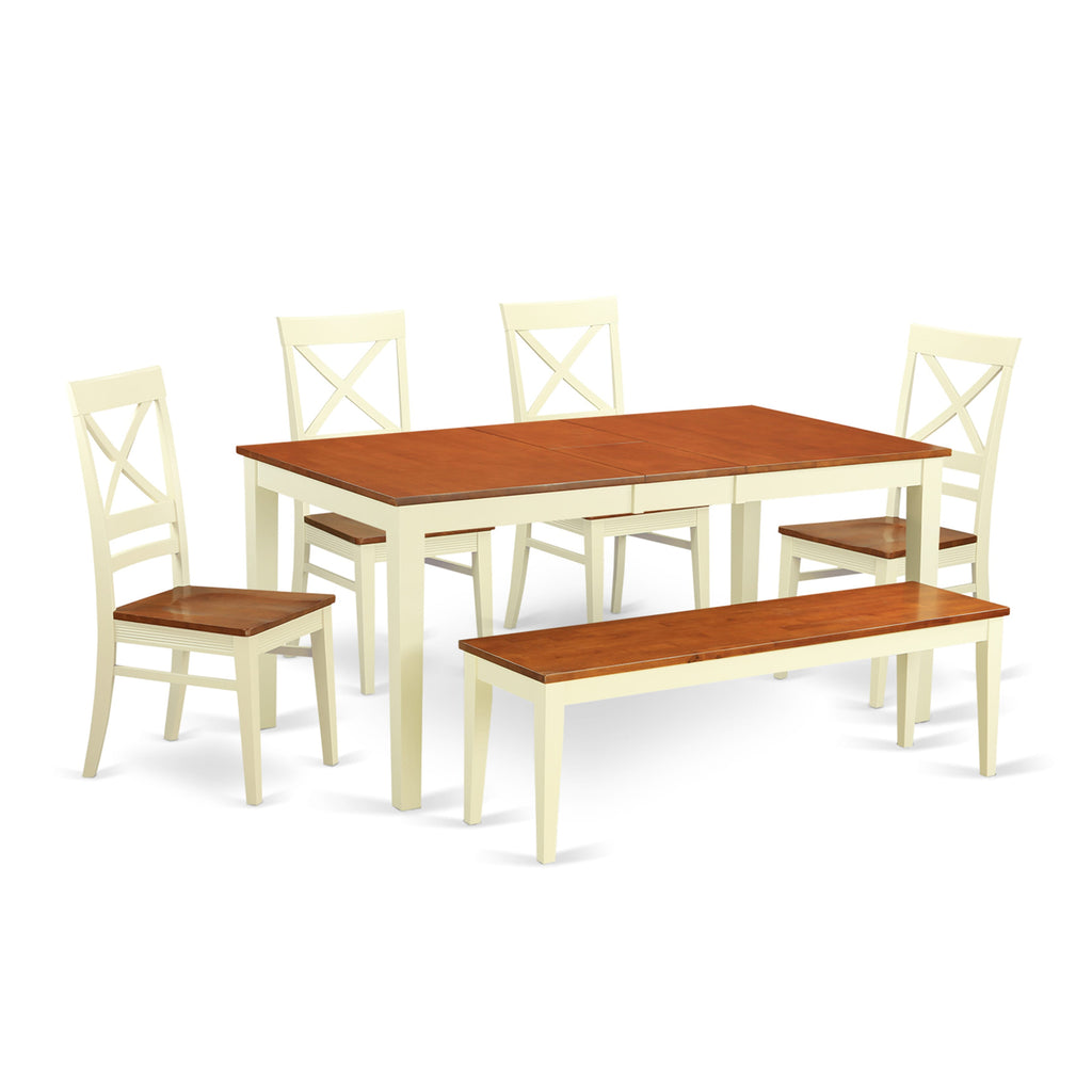 NIQU6-U40-L 6-Piece Indoor Dining Set Includes Extendable Table & Seating for Six in Buttermilk & Cherry