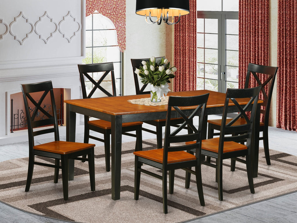 NIQU7-M1A-M 7-Piece Rectangle Dining Ensemble with Leaf Extension & Six Chairs, 36x66 Inches, Black & Cherry