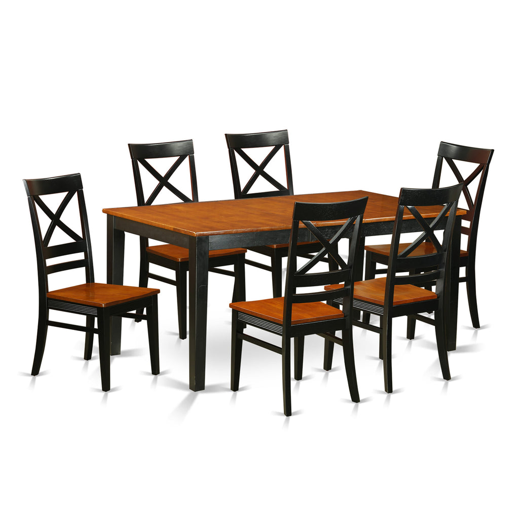 NIQU7-M1A-M 7-Piece Rectangle Dining Ensemble with Leaf Extension & Six Chairs, 36x66 Inches, Black & Cherry