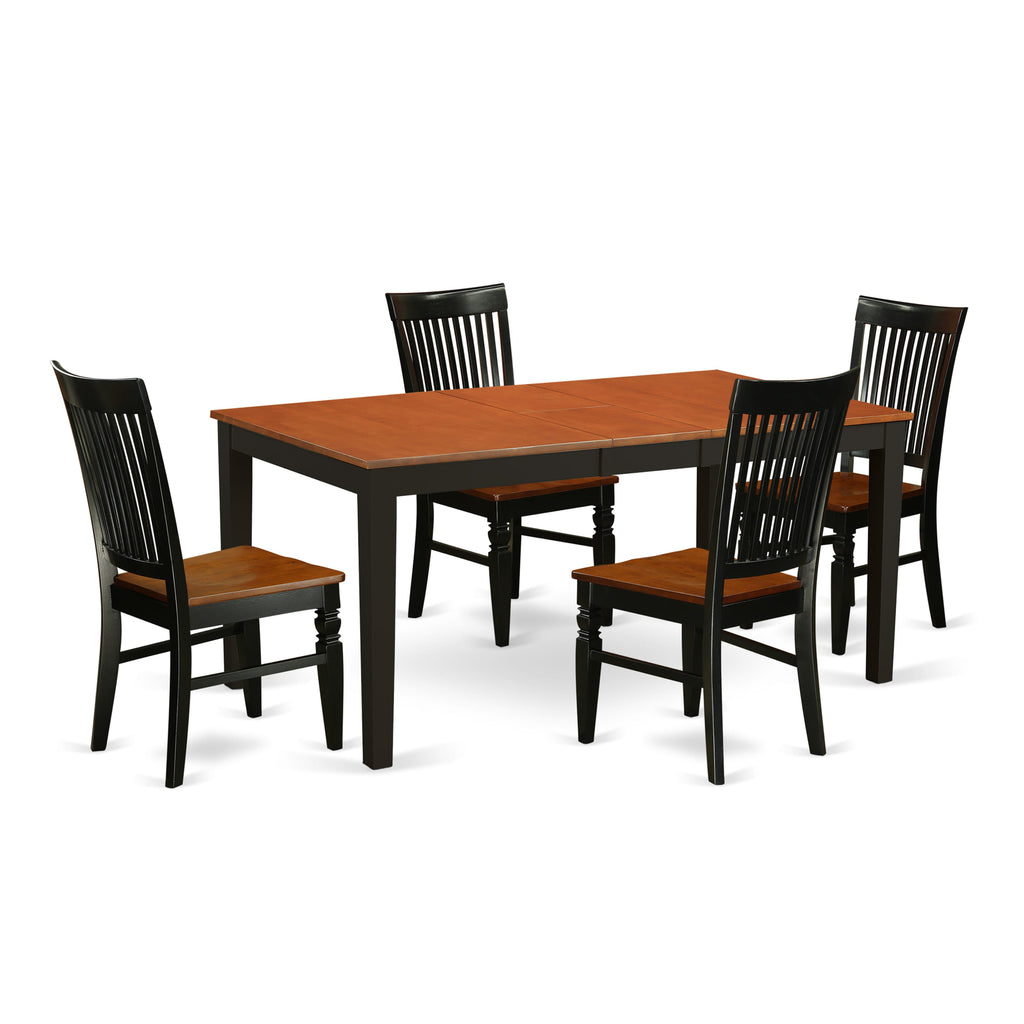 NIWE5-GEE-6 Dining Set with Rectangular Extendable Table and Comfortable Seating for Four, 36x66 Inch, Black & Cherry