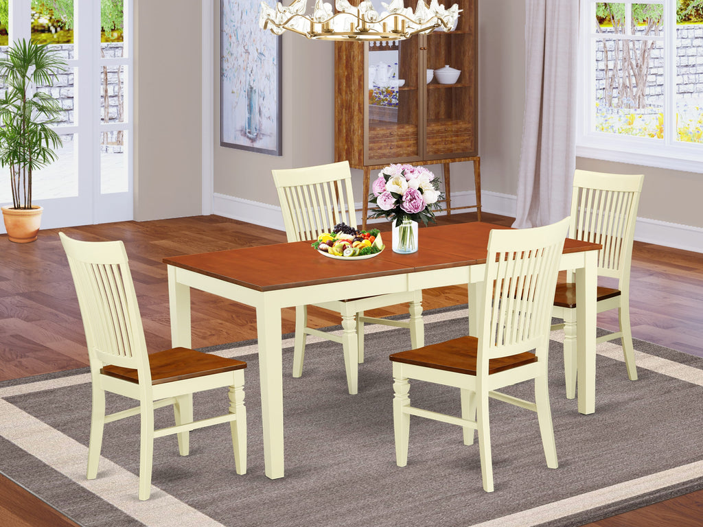 NIWE5-L55-J 5-Piece Dining Ensemble Rectangular Table with Expandable Leaf & Four Chairs, Buttermilk & Cherry Finish, 36x66 in