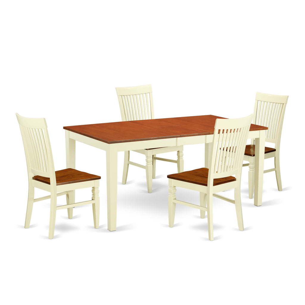 NIWE5-L55-J 5-Piece Dining Ensemble Rectangular Table with Expandable Leaf & Four Chairs, Buttermilk & Cherry Finish, 36x66 in