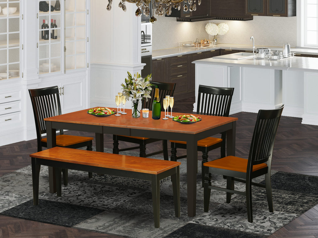 NIWE6-SXQ-W 6-Piece Rectangle Dining Set with Leaf Extension, Chairs & Bench in Black Cherry