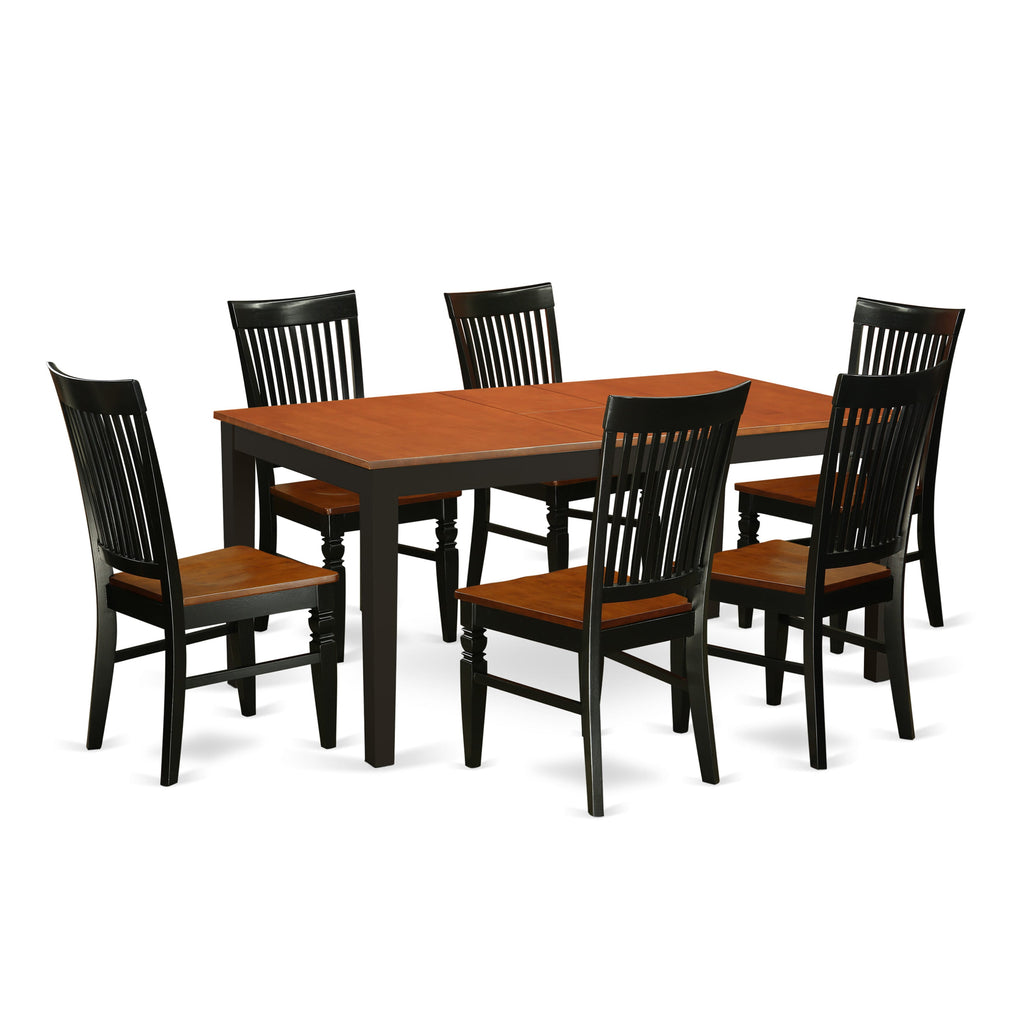 NIWE7-8J7-6 7-Piece Dining Ensemble Butterfly Leaf Table & Six Chairs, Black Cherry 36x66