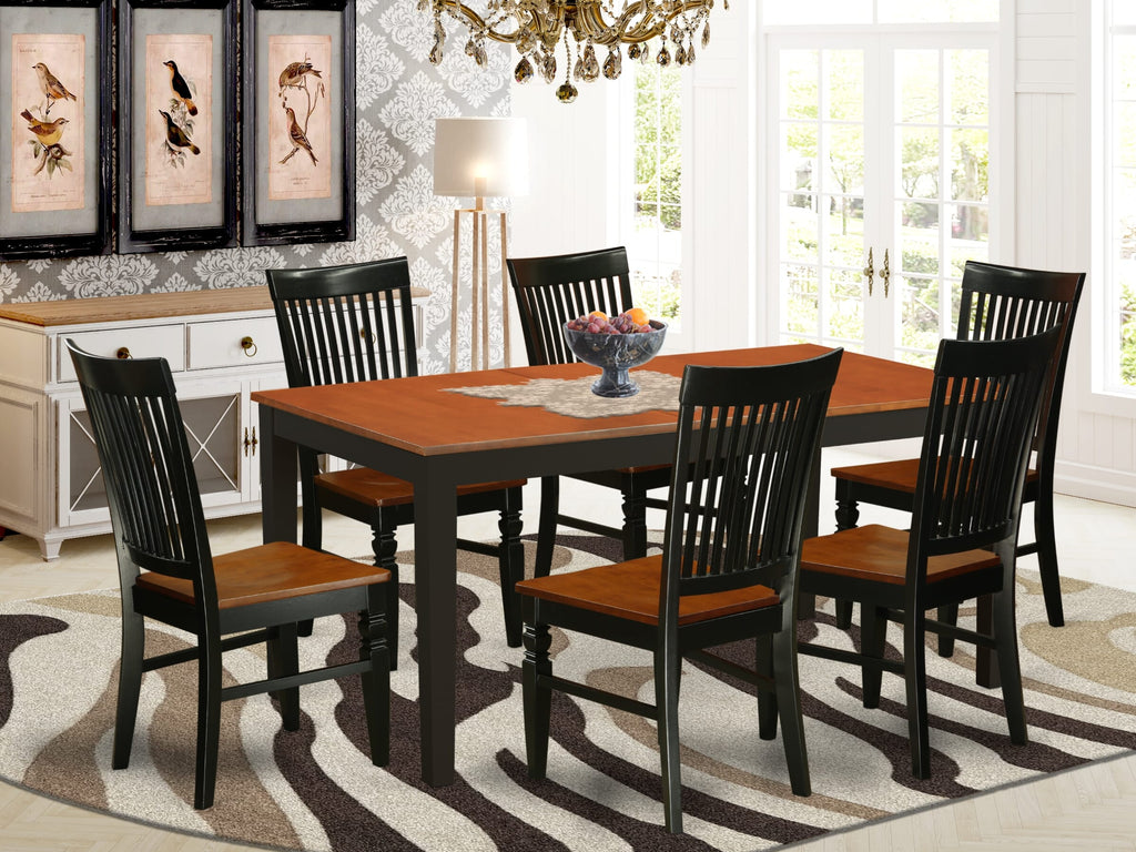 NIWE7-8J7-6 7-Piece Dining Ensemble Butterfly Leaf Table & Six Chairs, Black Cherry 36x66