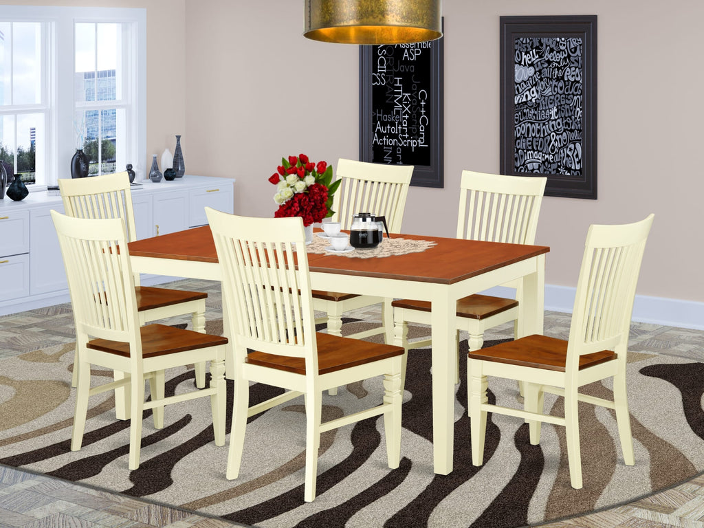 NIWE7-BLS-7 7 Pc. Dining Set with Rectangular Table & Butterfly Leaf, 6 Chairs in Buttermilk and Cherry