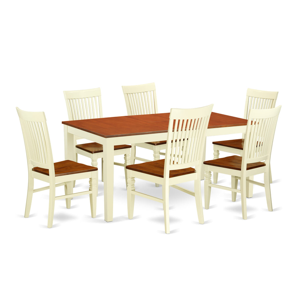 NIWE7-BLS-7 7 Pc. Dining Set with Rectangular Table & Butterfly Leaf, 6 Chairs in Buttermilk and Cherry