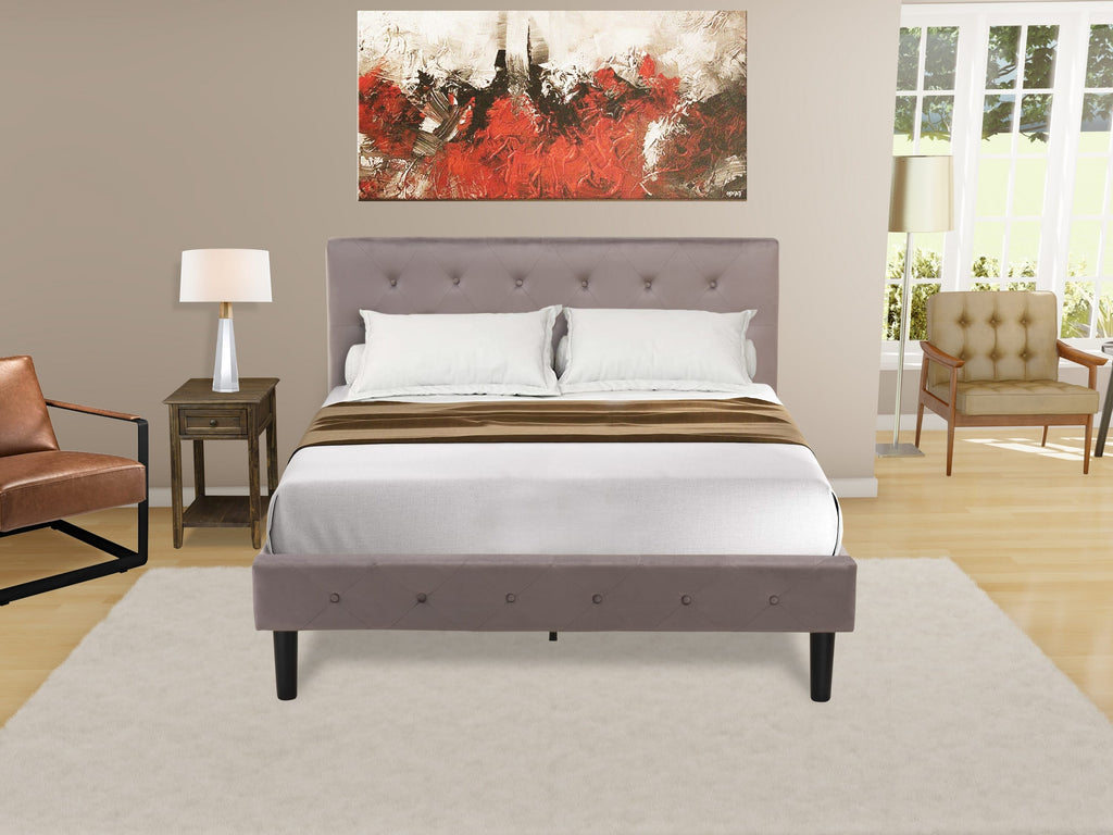NL14F-Z87DE 2-Piece Full Bedroom Ensemble Button-Style Wood Bed with Velvet Headboard & Jacobean Nightstand