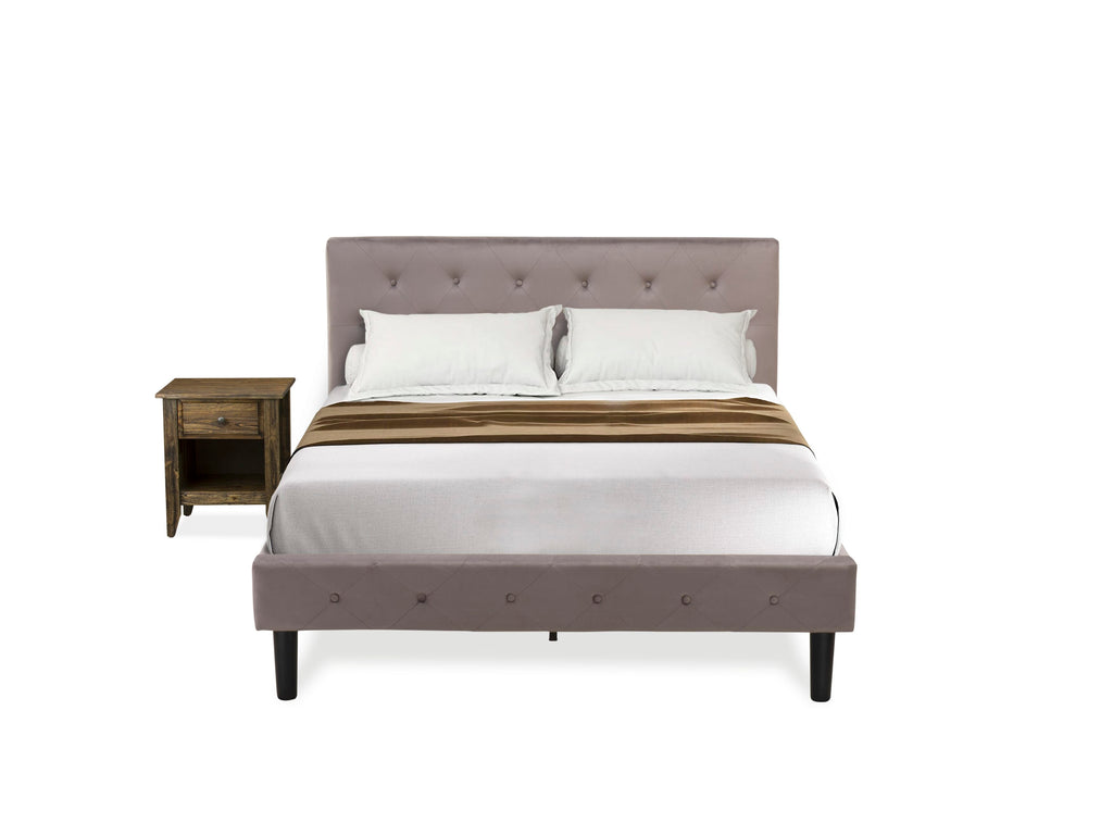 NL14F-AXOVM Bedroom Set Luxurious Full-size Tufted Bed & Jacobean Nightstand