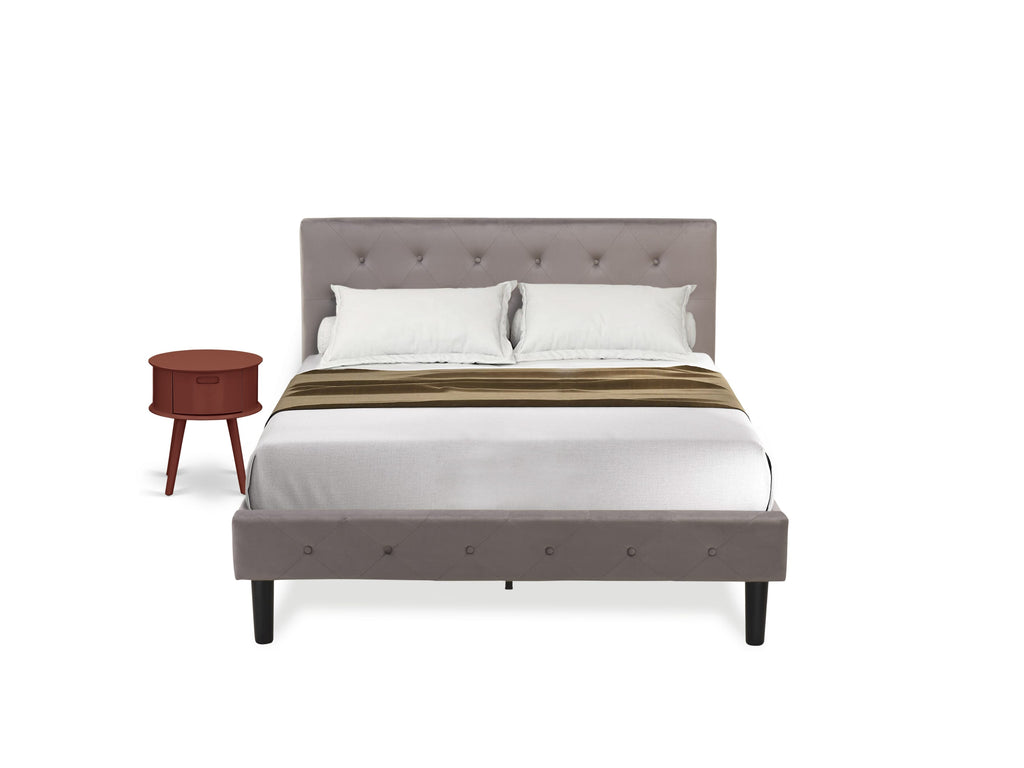 NL14F-XPXAX Deluxe 2 Piece Bedroom Set with Elegant Button Tufted Bed Frame, Velvet Upholstery & Black Nightstand