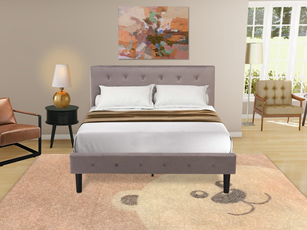 NL14F-XPXAX Deluxe 2 Piece Bedroom Set with Elegant Button Tufted Bed Frame, Velvet Upholstery & Black Nightstand