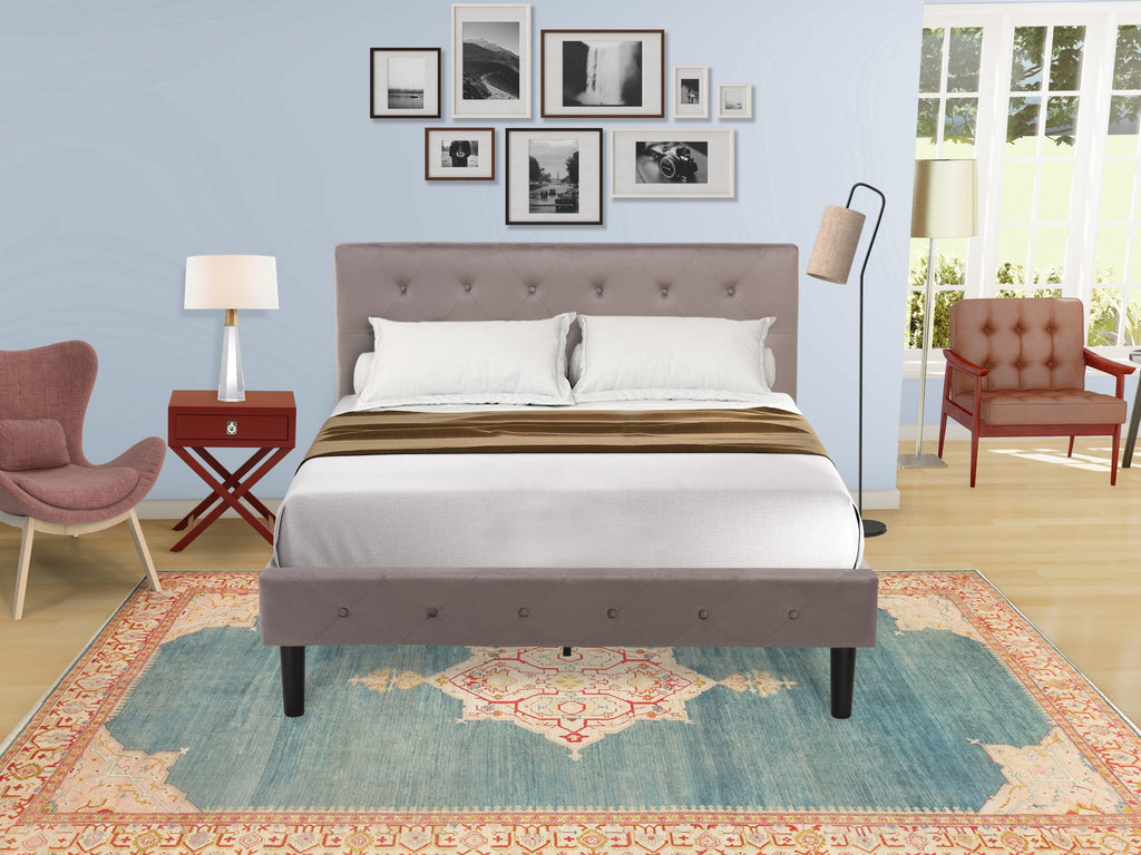 NL14F-MBEHU 2 Piece Bedroom Set with Upholstered Bed Frame & Nightstand - Velvet Button Headboard in Brown Taupe and Rich Burgundy Finish