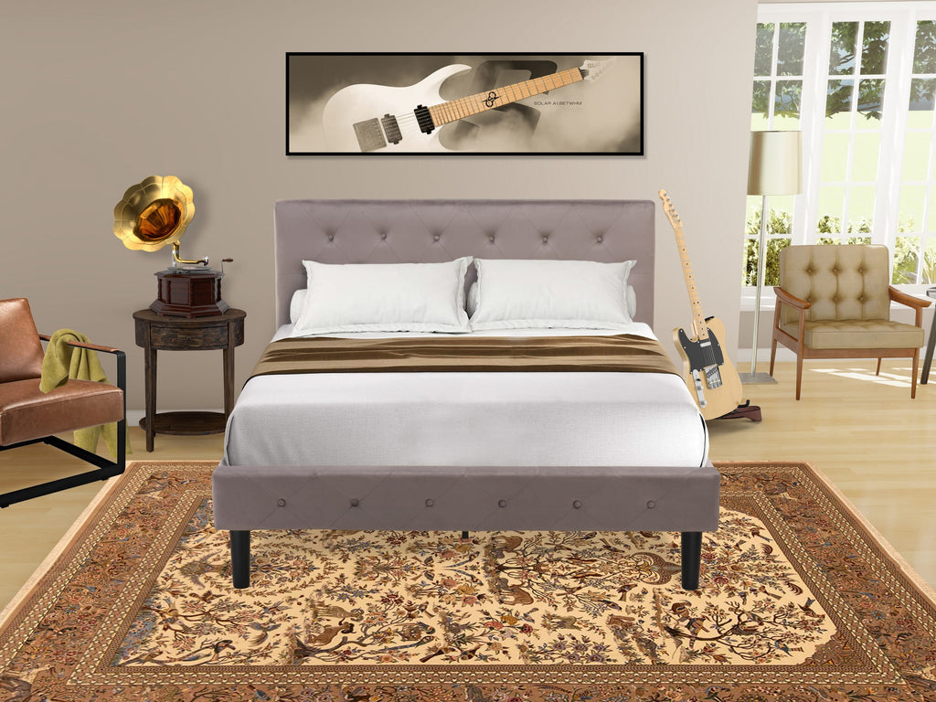 Discover NL14F-YUN50 Two Piece Full Bed Set with Tufted Frame & Jacobean Nightstand – Brown Taupe Elegance