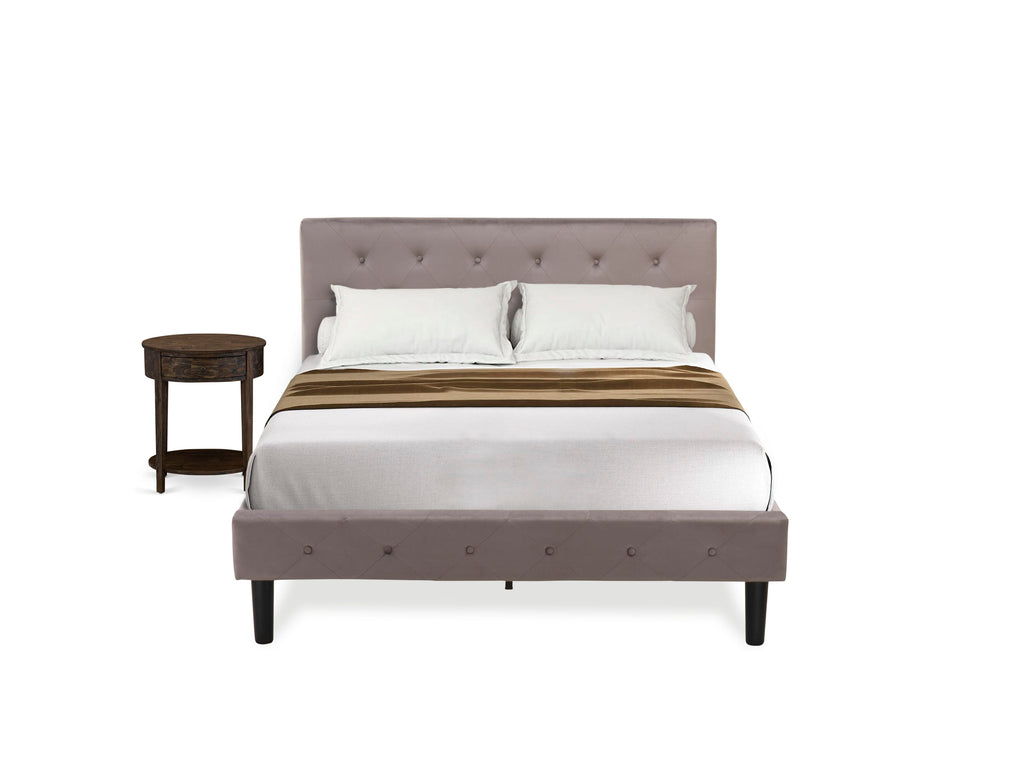 Discover NL14F-YUN50 Two Piece Full Bed Set with Tufted Frame & Jacobean Nightstand – Brown Taupe Elegance