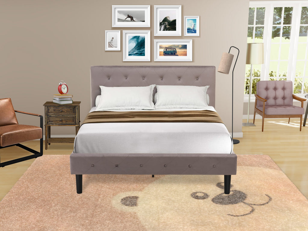 NL14F-5T6YC 2-Piece Suite - Tufted Full Bed in Brown Taupe Velvet with Distressed Jacobean Night Table