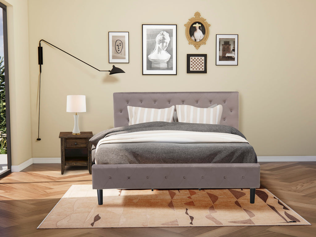 NL14K-Z8OLL 2-Piece Bedroom Ensemble Regal King Bed with Taupe Velvet and Distressed Nightstand Charm
