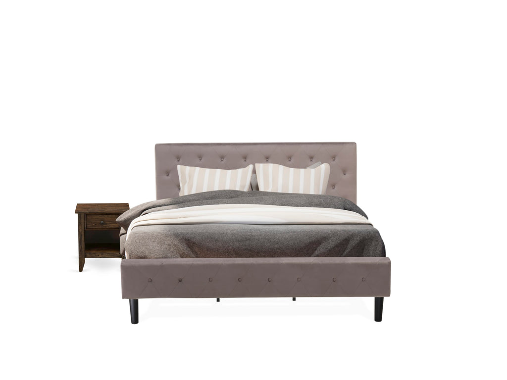 NL14K-Z8OLL 2-Piece Bedroom Ensemble Regal King Bed with Taupe Velvet and Distressed Nightstand Charm
