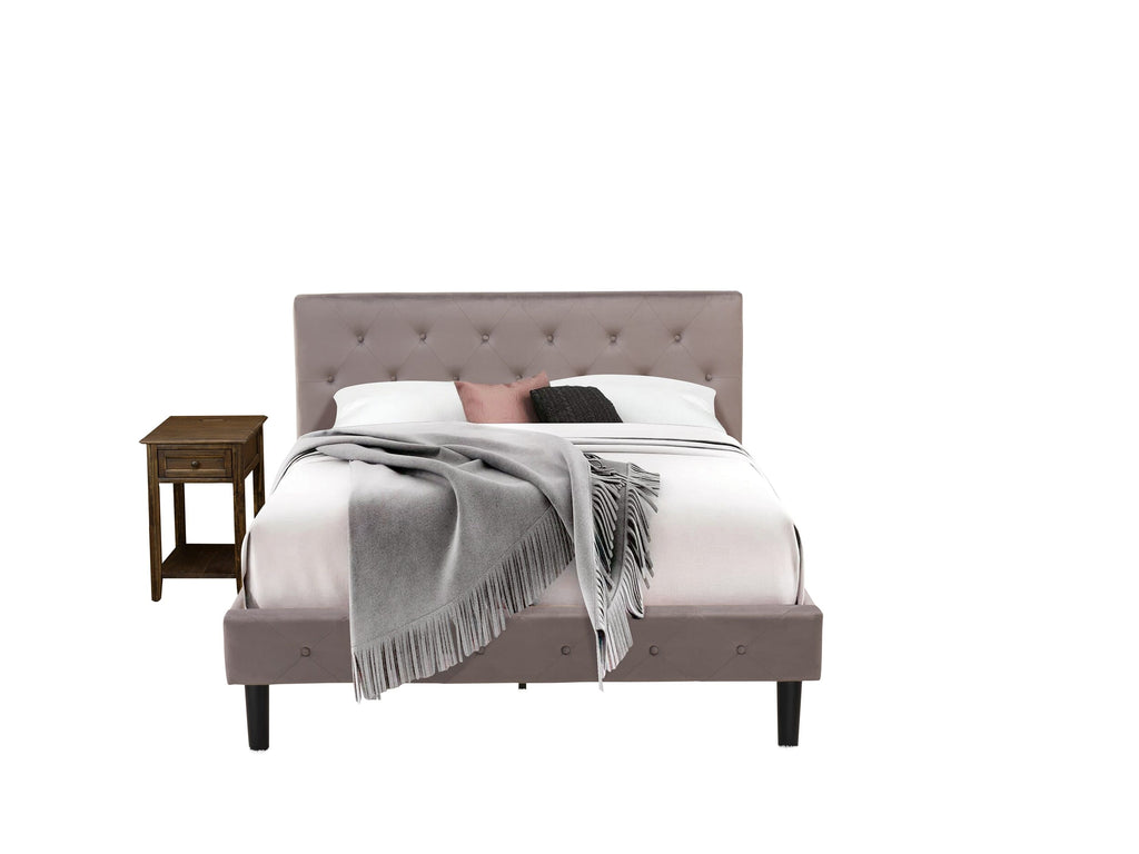 NL14Q-H02B5 2-Piece Queen Suite Tufted Velvet & Jacobean Nightstand in Taupe