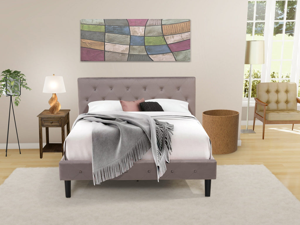 NL14Q-H02B5 2-Piece Queen Suite Tufted Velvet & Jacobean Nightstand in Taupe