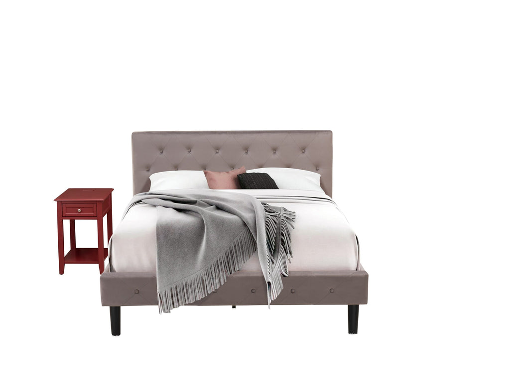 NL14Q-Z20AE 2-Piece Queen Bed Set with Button Tufted Headboard & Burgundy Nightstand in Velvet