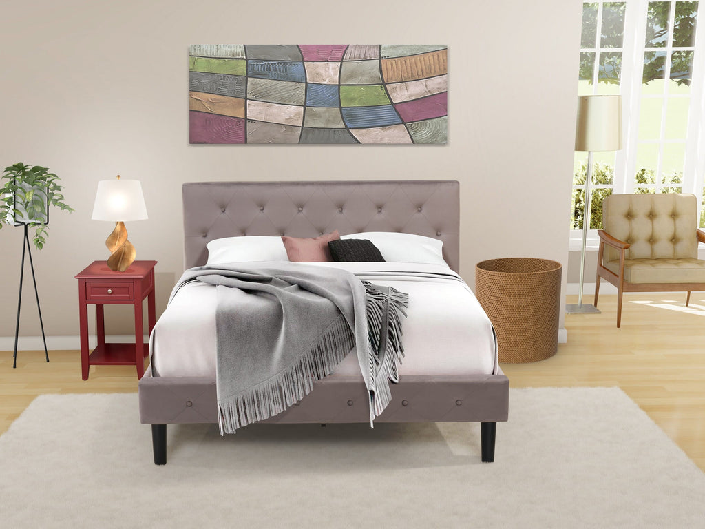 NL14Q-Z20AE 2-Piece Queen Bed Set with Button Tufted Headboard & Burgundy Nightstand in Velvet