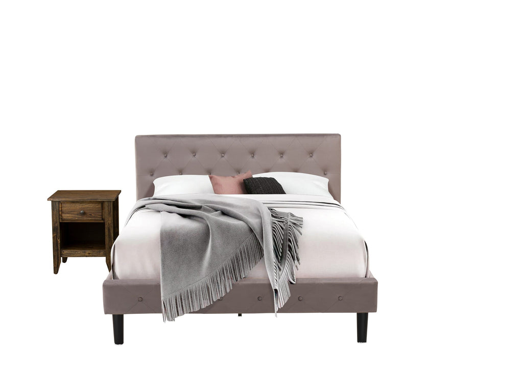 NL14Q-YOYJD Elegant 2-Piece Queen Bedroom Set with Button Tufted Bed Frame and Rich Nightstand