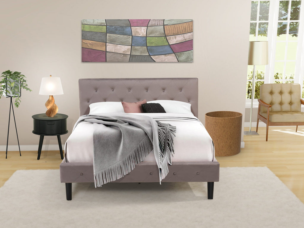 Elegant NL14Q-2TC02 Queen Set Button Tufted Bed in Brown Taupe Velvet with Black Nightstand