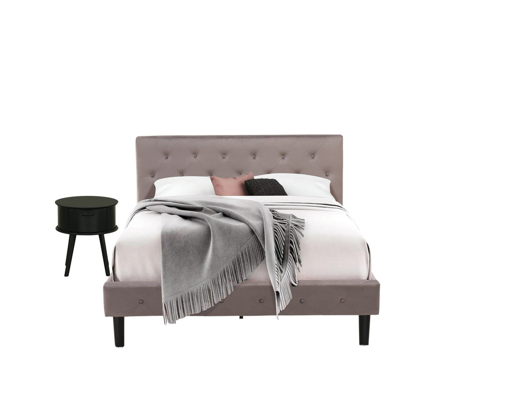 Elegant NL14Q-2TC02 Queen Set Button Tufted Bed in Brown Taupe Velvet with Black Nightstand