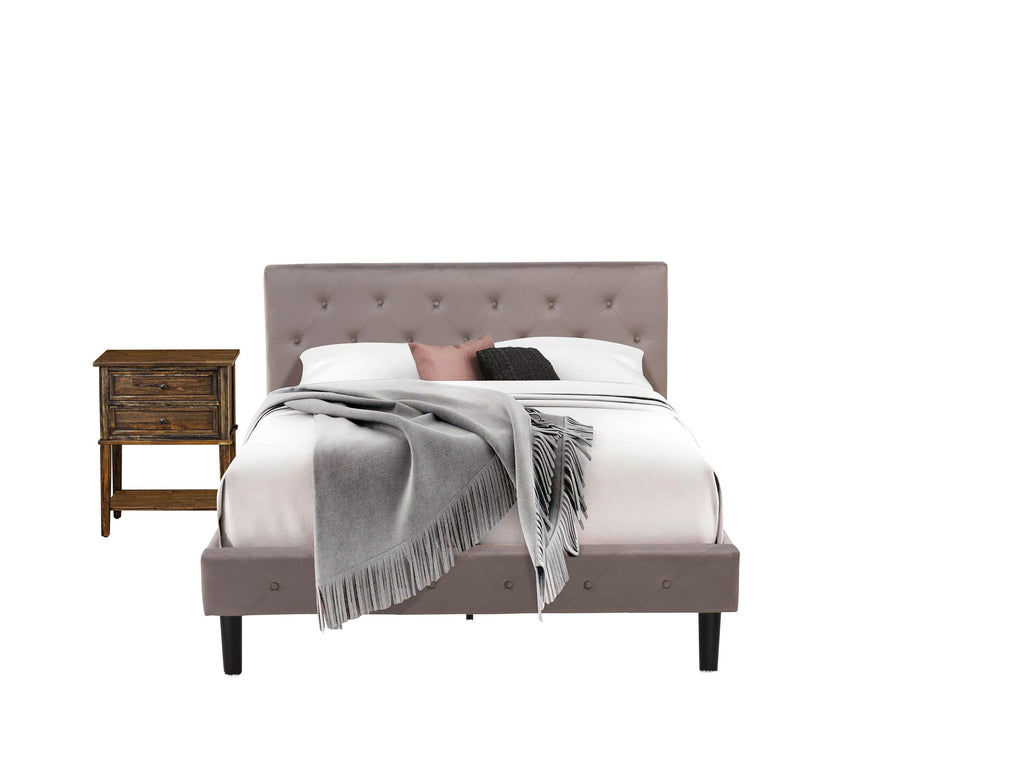 NL14Q-06KAH Chic 2-Piece Queen Sleeping Ensemble - Plush Fabric Bed Frame & Elegant Nightstand