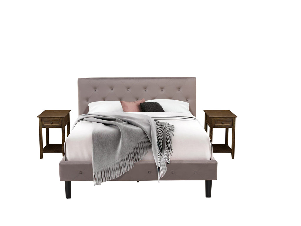 NL14Q-1353V Modern 3 Piece Bedroom Collection with Velvet Upholstered Bed and Elegant Nightstand