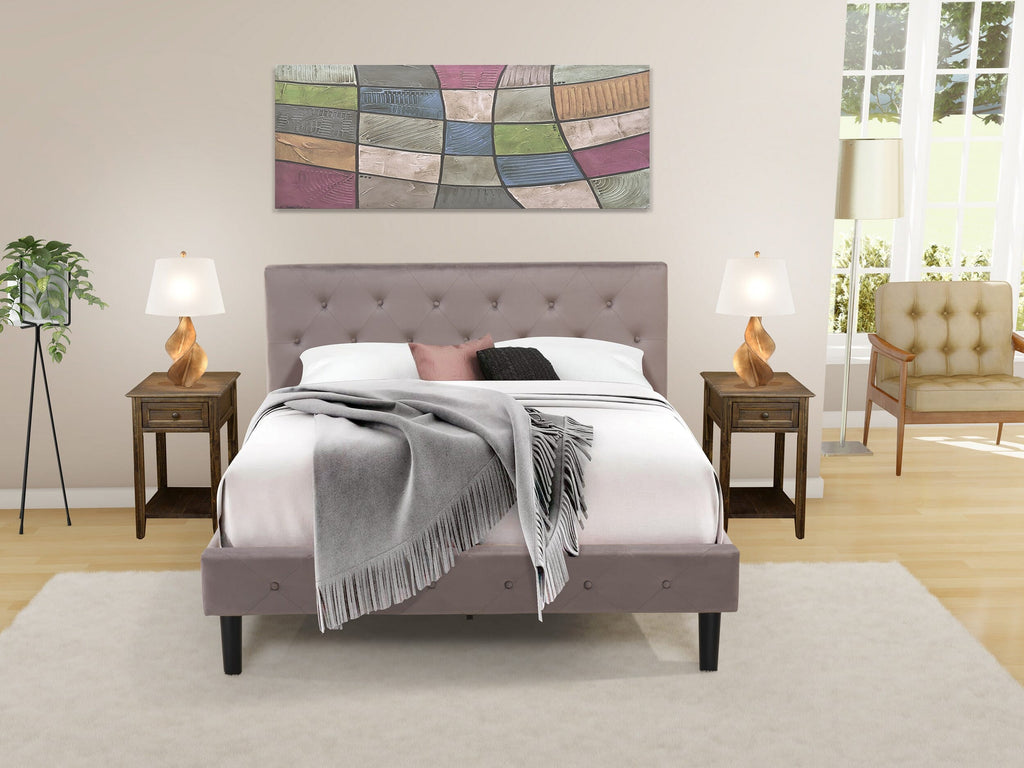 NL14Q-1353V Modern 3 Piece Bedroom Collection with Velvet Upholstered Bed and Elegant Nightstand