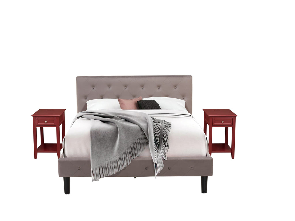 NL14Q-BCETI 3-Piece Queen Bedroom Ensemble with Luxurious Brown Headboard & Elegant Burgundy Nightstand
