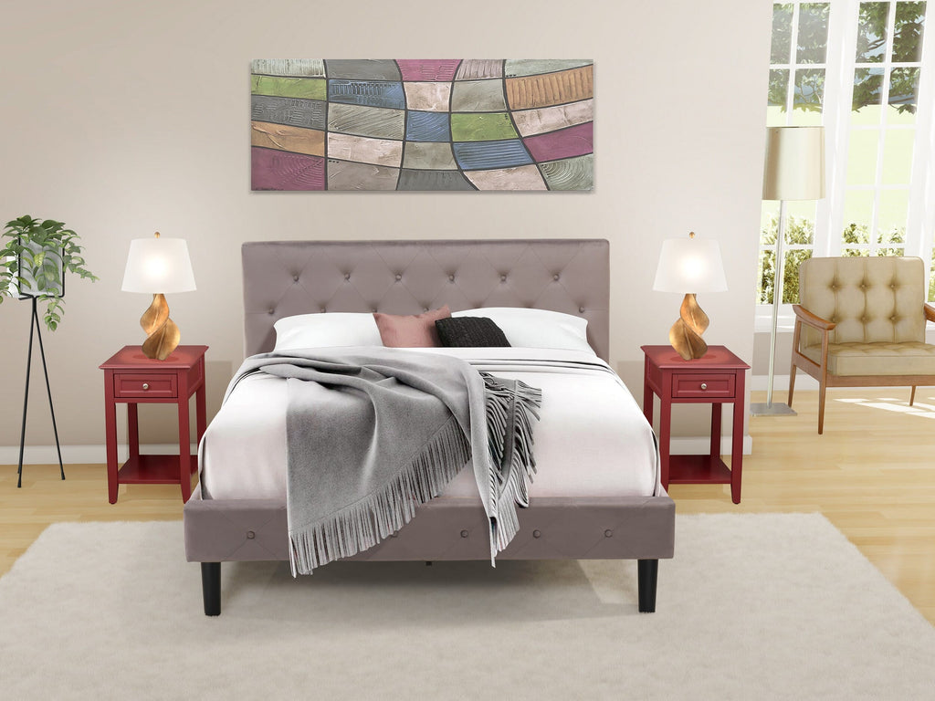 NL14Q-BCETI 3-Piece Queen Bedroom Ensemble with Luxurious Brown Headboard & Elegant Burgundy Nightstand