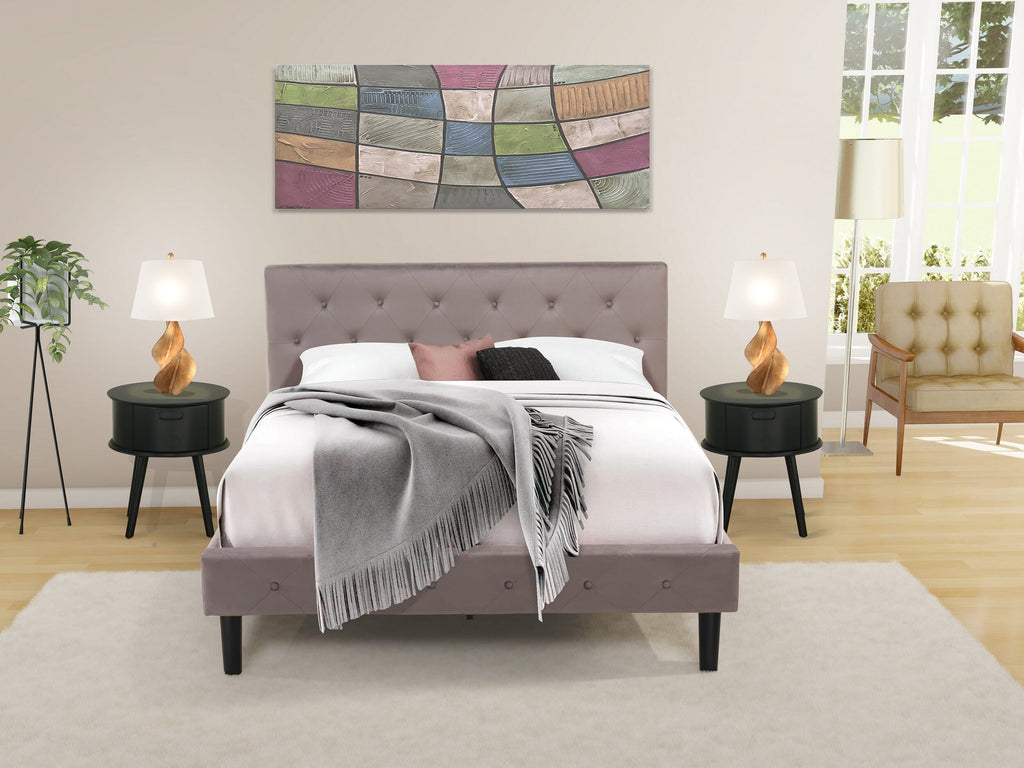 NL14Q-DKSUB 3-Piece Bedroom Collection with Tufted Queen Bed, Velvet Upholstered Headboard, and Nightstand