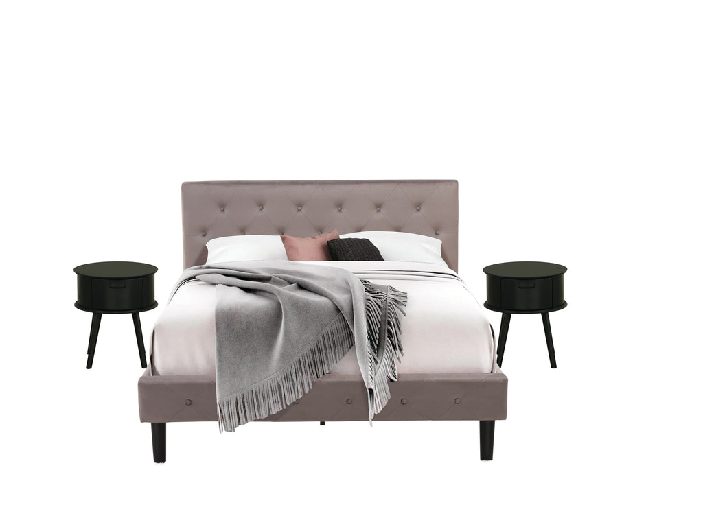NL14Q-DKSUB 3-Piece Bedroom Collection with Tufted Queen Bed, Velvet Upholstered Headboard, and Nightstand