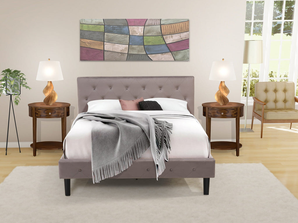NL14Q-OJNLM 3-Piece Queen Bedroom Bundle - Luxe Velvet Upholstered Bed and Walnut Nightstand