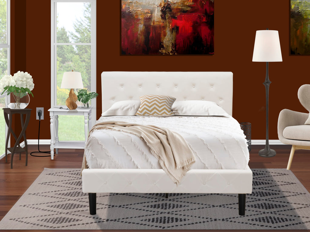 NL19F-FJ50O 2-Piece Set Full Bed with Button-Tufted Headboard in White Velvet & Gray Nightstand