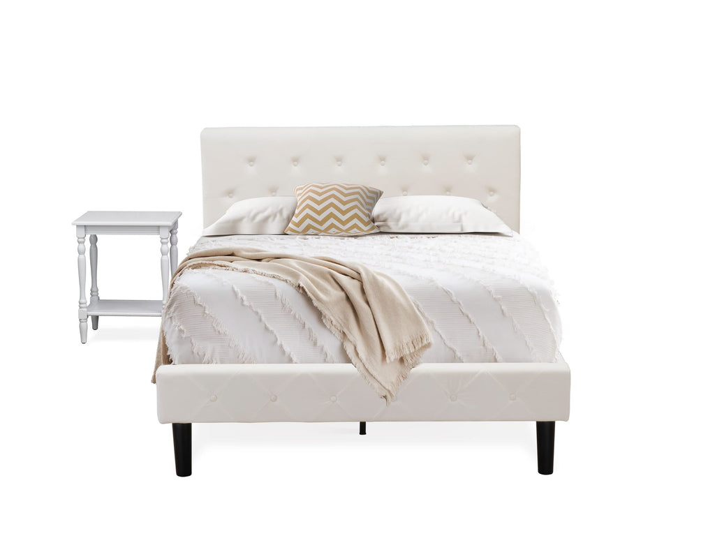 NL19F-FJ50O 2-Piece Set Full Bed with Button-Tufted Headboard in White Velvet & Gray Nightstand